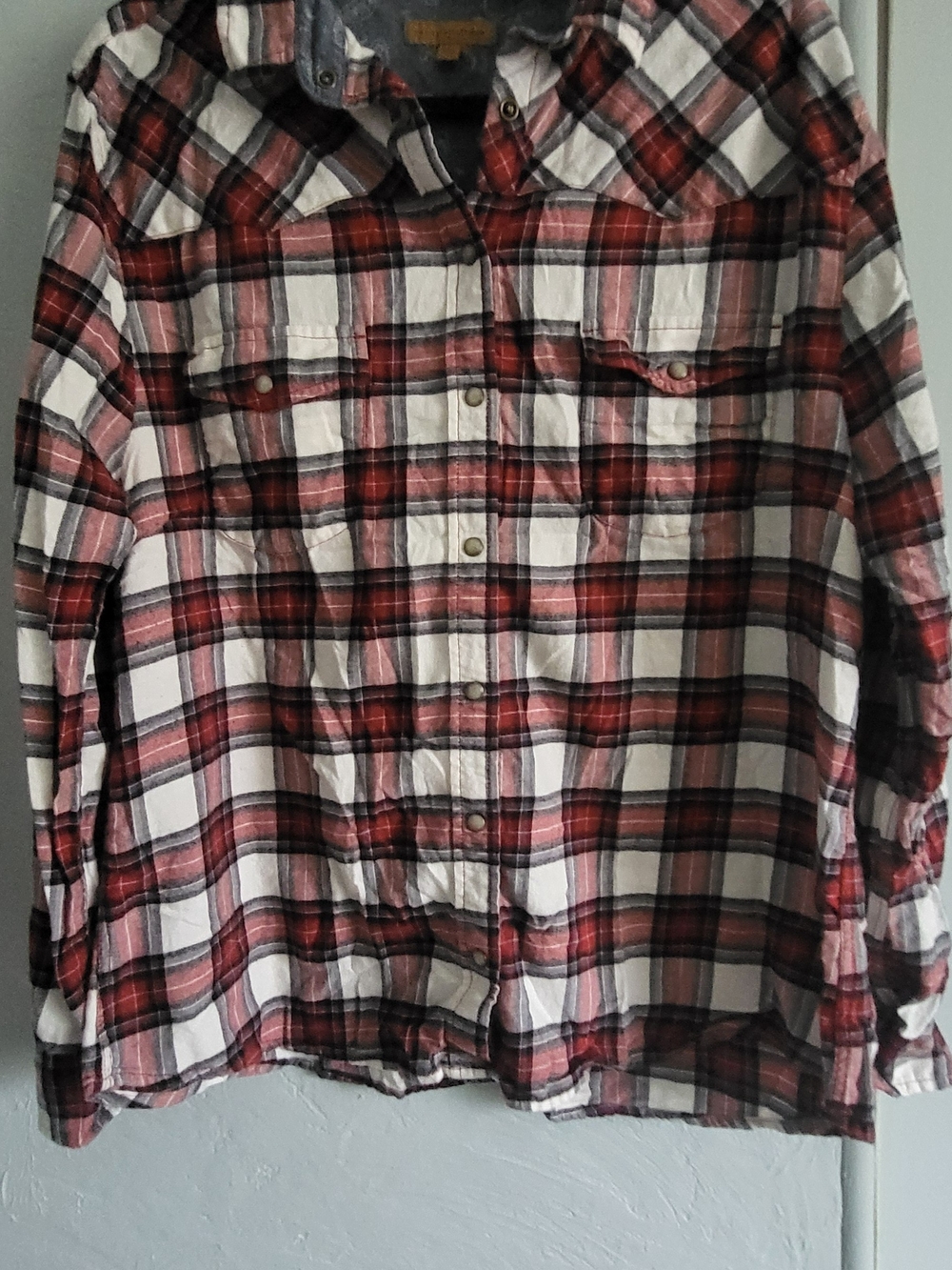 JACHS Girlfriend Red White and Black Plaid Button-Down Shirt